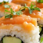 Delicious homemade salmon sushi bake with creamy layers of salmon, rice, and flavorful toppings, baked to perfection for a crowd-pleasing dish.